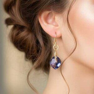 Ladies Purple Rose Gold Crystal Earrings